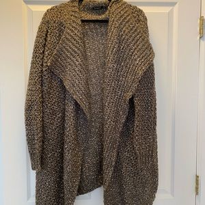 Solutions! Long Cardigan-Brown/Beige Large Knit Open Front Women Large